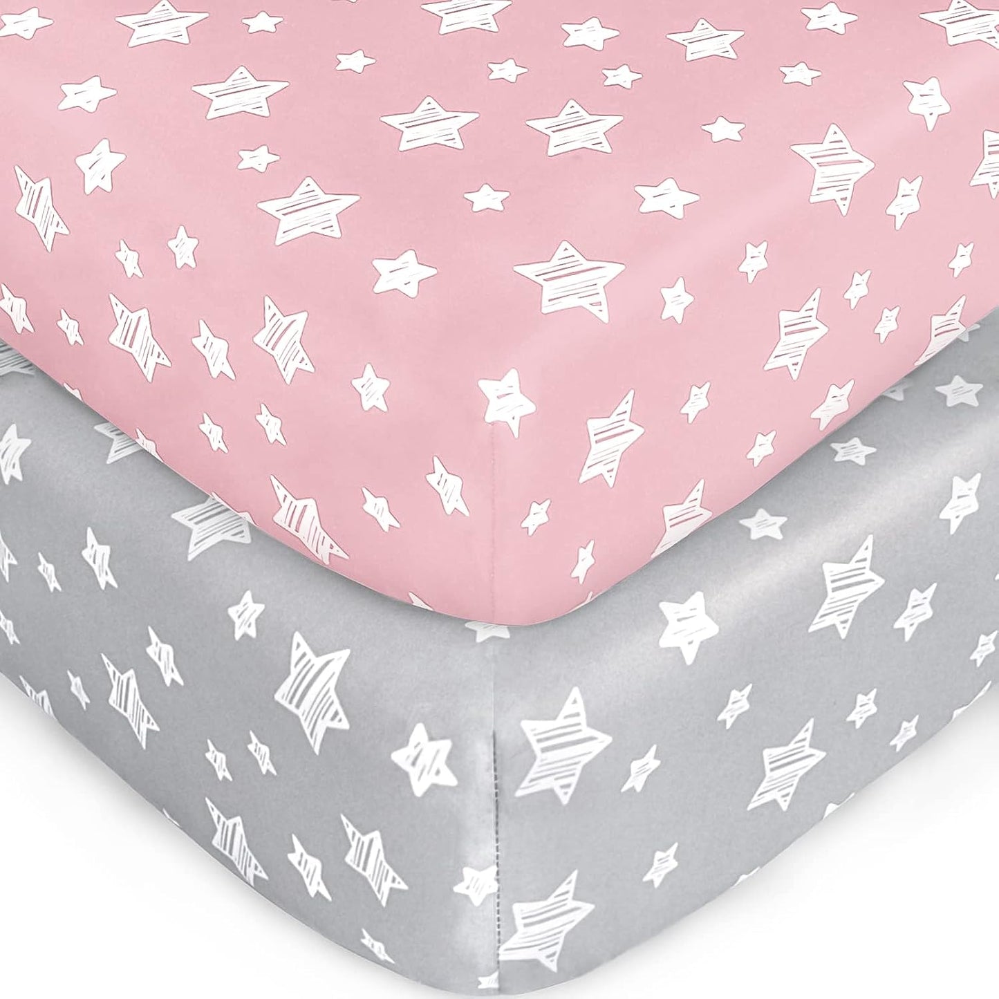 Pack and Play Sheets, 2 Pack Mini Crib Sheets, Stretchy Playard Fitted Sheet, Compatible with Graco Pack n Play, Soft and Breathable Material, Planet & Flower