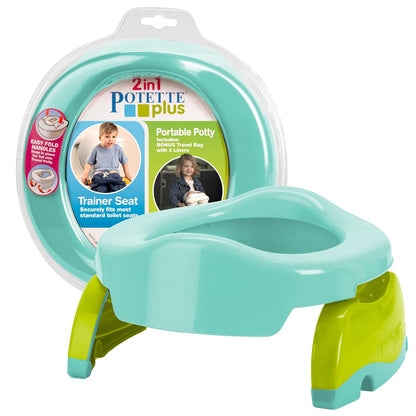 Kalencom Potette Plus 2-in-1 Travel Potty and Trainer Seat - Dual-Purpose Potty Training Toilet Seat - Portable Potty for Toddler Travel - with Durable, Lock-in Legs and Splash Guard - Pastel Mint