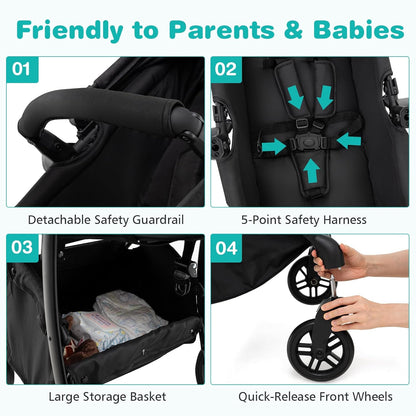 BABY JOY 2 in 1 Baby Stroller, High Landscape Convertible Bassinet Stroller with Reversible Seat, Adjustable Backrest & Canopy, Foldable Pushchair Pram Stroller for Newborn Toddler 0-36 Months (Black)