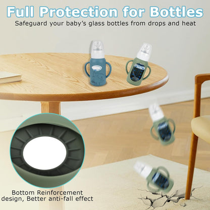 Sippy Straw Cup Conversion Kit with Silicone Sleeves for Dr. Brown's Narrow Glass Baby Bottle 4oz,Anti Breakage Baby Bottles Replacement Kit with Handle and Soft Sippy Spout,6m+,Set of 3