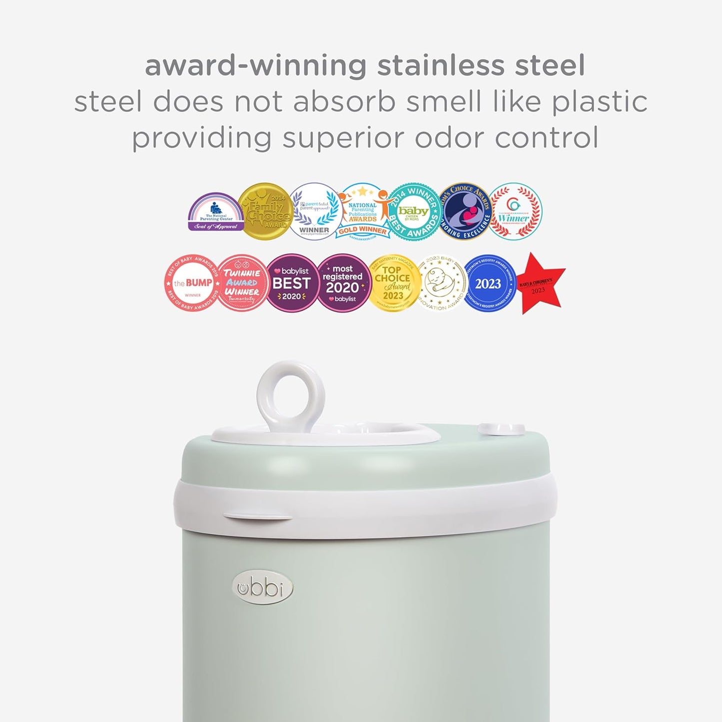 Ubbi Steel Diaper Pail, Odor Locking, No Special Bag Required, Award-Winning, Registry Must-Have, White