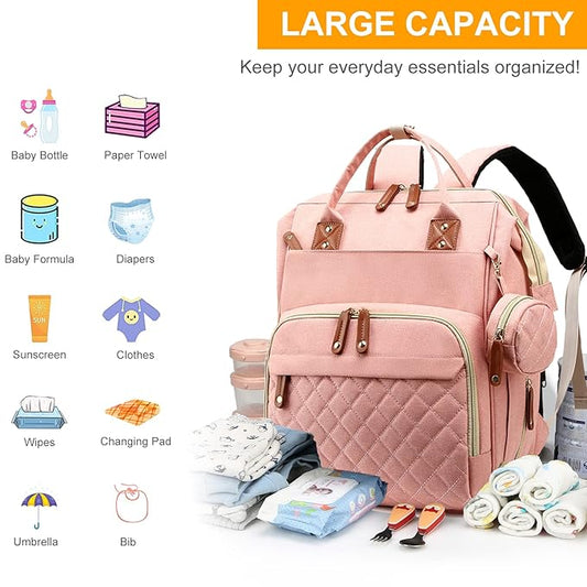 Awanhe Diaper Bag, Backpack with Changing Station, Waterproof Baby Bag for Boys & Girls, USB Charging Port for Parents, Travel Backpack Baby Essentials & Lovely Baby Shower Gifts, Pink