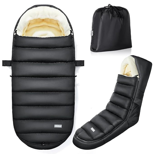 IvyWind Stroller Footmuff, Baby Winter Stroller Bunting Bag with Removable Zipper, Universal Warm Sleeping Bag for Cold Weather, Waterproof & Cozy Fleece Lining for Toddler Infant Kids, Black