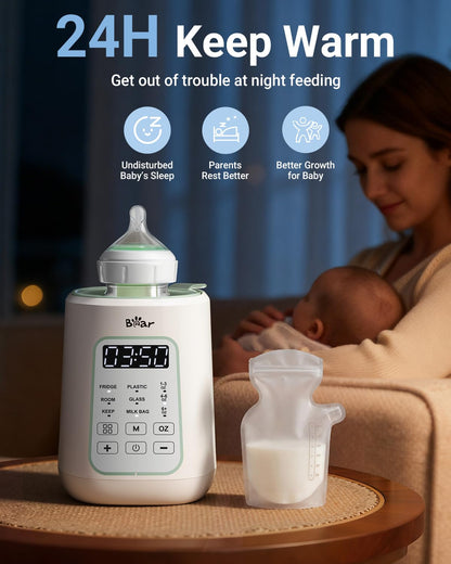 Bear Baby Bottle Warmer, Milk Warmer Breastmilk Bag Formula Fast Warming for New Born Baby Bottles, with Time Temp Control Automatic Shut Off at Home Use