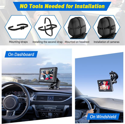 FEISIKE Baby Car Camera, 4.3'' Back Seat Baby Car Camera Mirror for Crystal Infrared Night Vision, 360° Rotation & 149° Wide View, 3 Mins Easy Installation