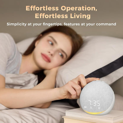 Sound Machine Alarm Clock for Bedroom: 25 Natural Sleep Sounds - White Noise Machine for Adults Kids Baby - Gentle Wake Up Alarm with Bluetooth Speaker - Putty