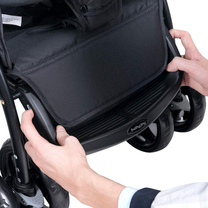 BABY JOY Double Stroller, Foldable Lightweight Twin Stroller with Tandem Seating, Adjustable Backrest/Canopy/Footrest, 5-Point Harness, Storage Basket, Newborn and Toddler (Black)