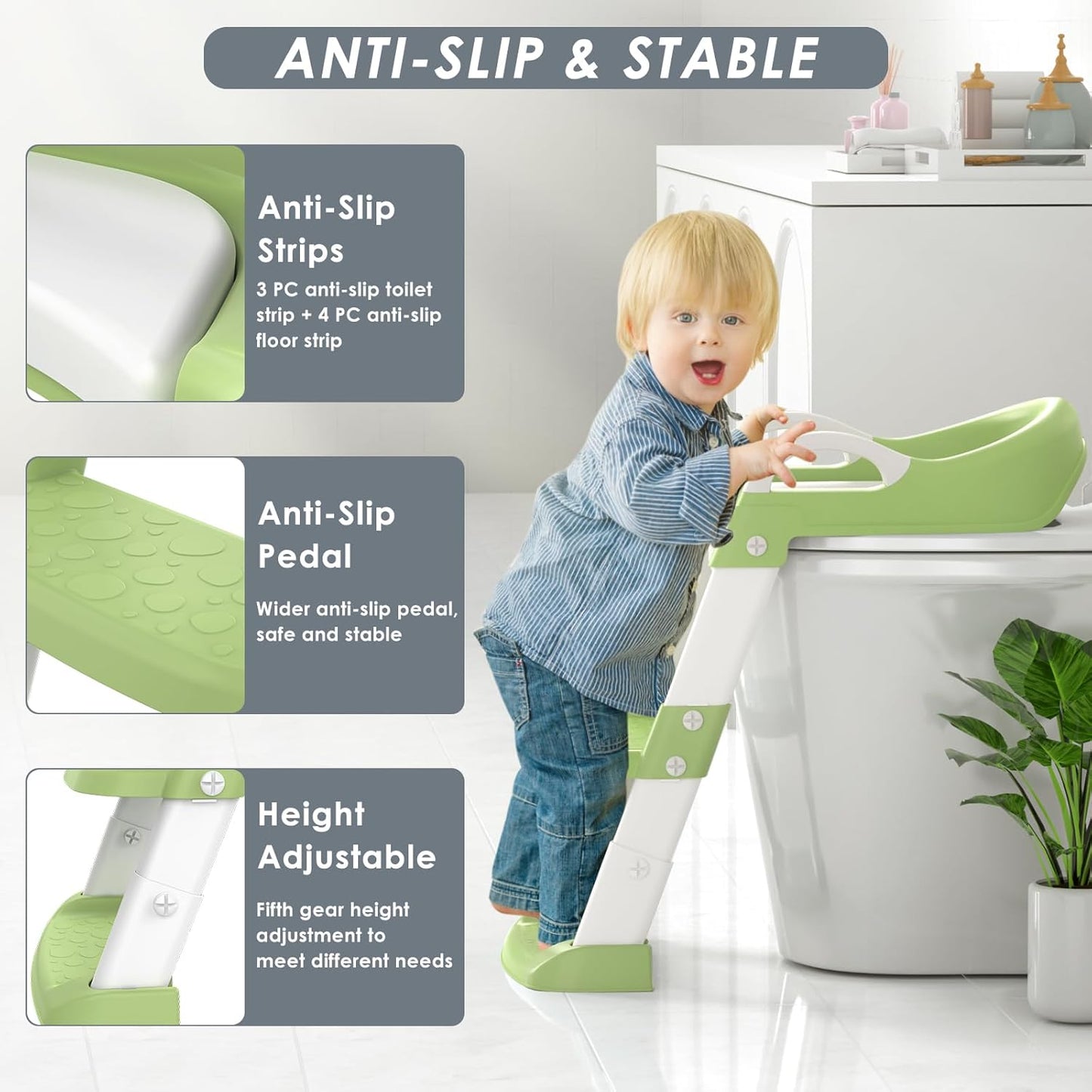 Potty Training Seat with Step Stool Ladder, Toddler Potty Training Toilet for Boys Kids, Potty Chair Adjustable Potty Seat for Toilet with Anti-Slip Wide Steps Splash Guard Safety Handles