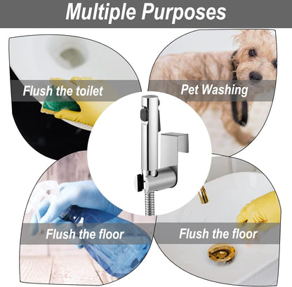 Bidet Hand Held Shower Set Dual Jet Mode Nozzle ABS Plastic Baby Cloth Diaper Spray Set with Faucet Dispenser Spring Hose Wall Mount Bracket