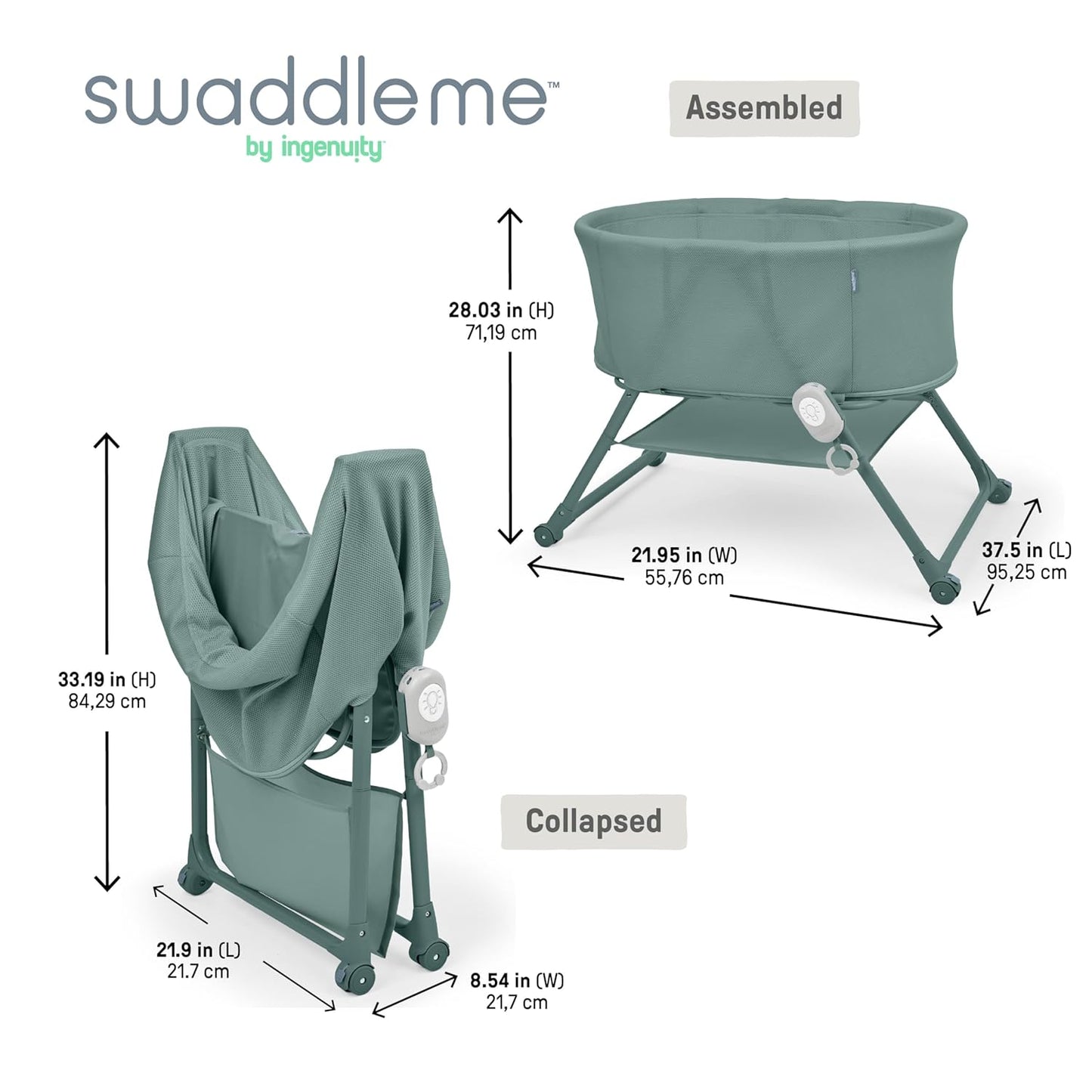 Ingenuity Dream Hero Starlight 3-in-1 Co-Sleeping Bassinet and Crib - Lume (Grey), Unisex, Newborn to 12 Months
