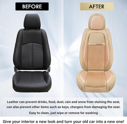 Coverado Leather Seat Covers for Car, Waterproof Car Seat Covers Full Set, 2 in 1 Conversions Car Seat Cover Protector Car Accessories Universal Fit for Most Cars SUVs and Trucks Beige