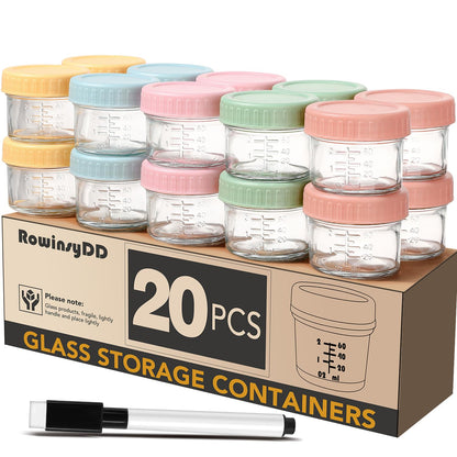 RowinsyDD 8 Pack Glass Baby Food Storage Containers, 4 oz Leakproof Baby Food Jars with Lids, Small Glass Food Containers for Infant Baby, Freezer Safe