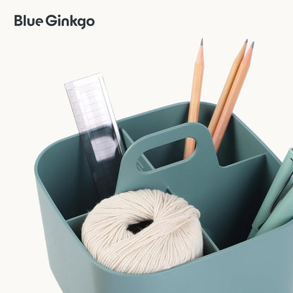 BLUE GINKGO Stackable Organizer Caddy – Korean-Made Portable Tote for Bathroom, Office, Crafts, or School Supplies (Rectangle, Green)