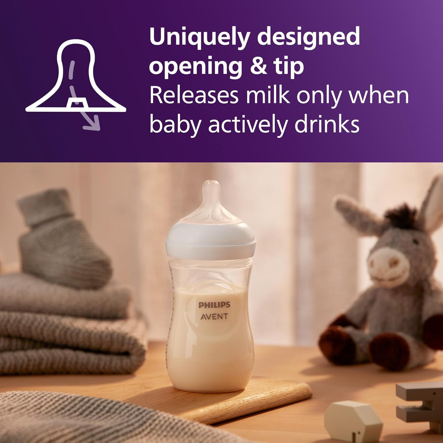 Philips Avent Natural Baby Bottles with Natural Response Nipples (Slow Flow, Flow 2), 4oz, 4-Pack, SCY900/04