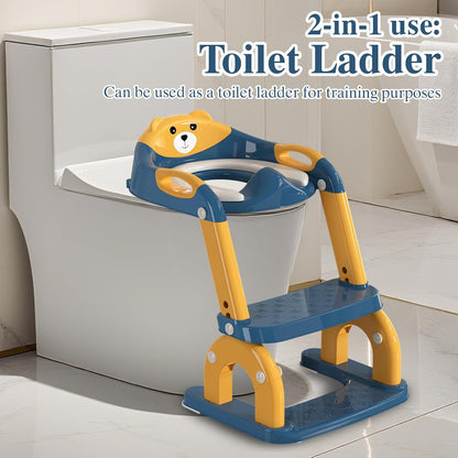 Potty Training Seat with Ladder for Toddlers, 2-in-1 Adjustable Potty Training Toilet for Kids Boys Girls with Splash Guard, Waterproof Cushion, Anti-Slip Pad Step Stool - Dark Blue