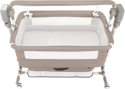 CNCEST Smart Electric Baby Bassinet Bedside Sleeper,Music Play,Automatic Cradle with 3 Speed Timing,5 Speed Wobbling,Portable Baby Bed Height Adjustable Crib,Nets+Mattresses