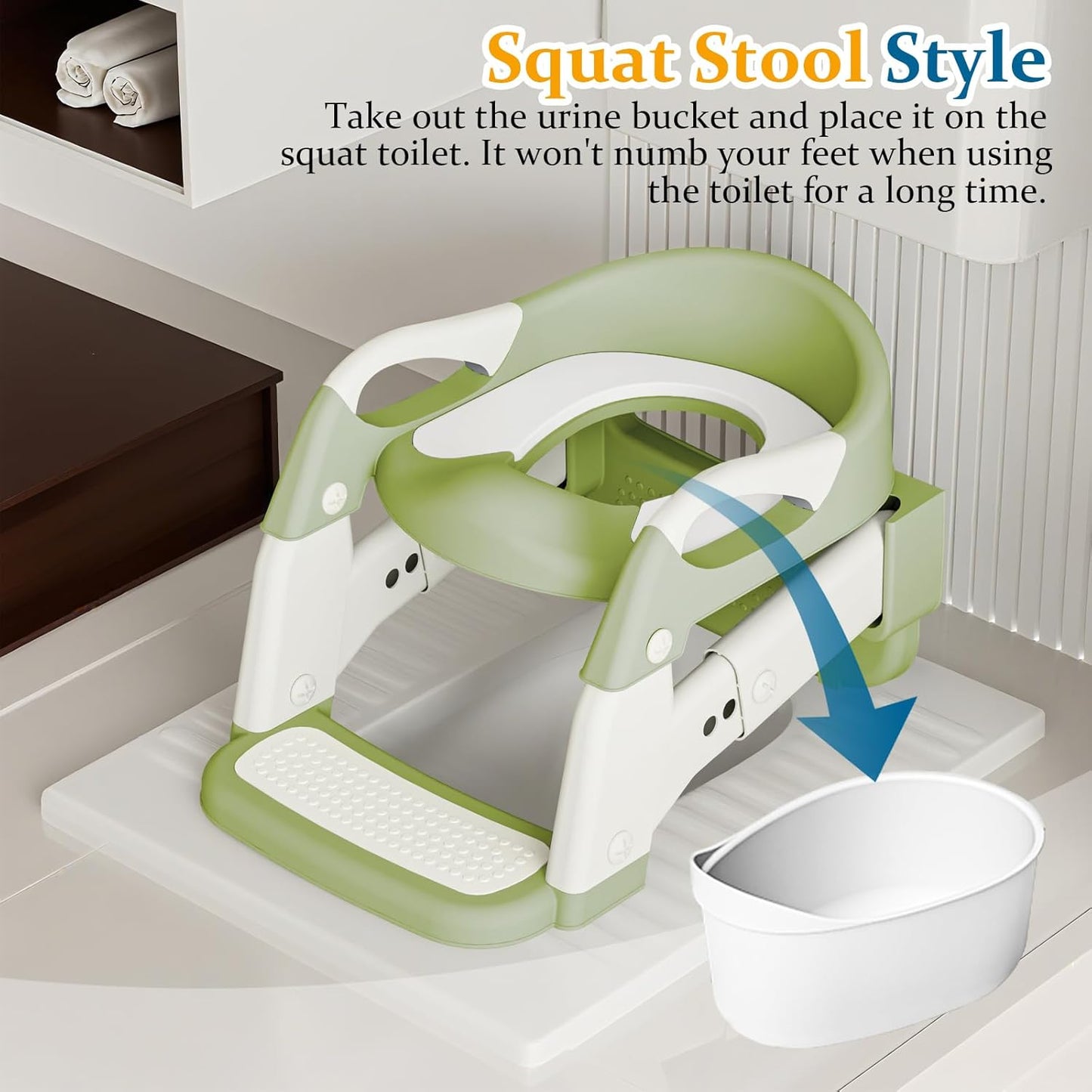 Potty Training Seat 3-in-1 Toddler Toilet Ladder (Toilet, Ladder, Squatting Aid) for Children Boys Girls with Removable Cushion, Anti-Splash & Foldable Design - Grey