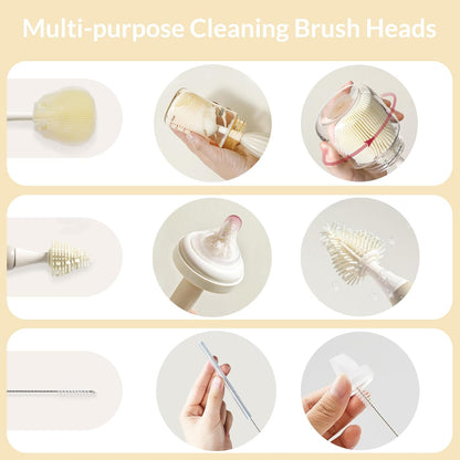 Baby Bottle Brush Kit with Push-Press Bubble and Drying Rack for Bottle Cleaning, Bendable Bottle Cleaner Brush for Baby Bottles, Breast Pumps, Nipples, Straws and More. Perfect for Home&Travel (Pink)