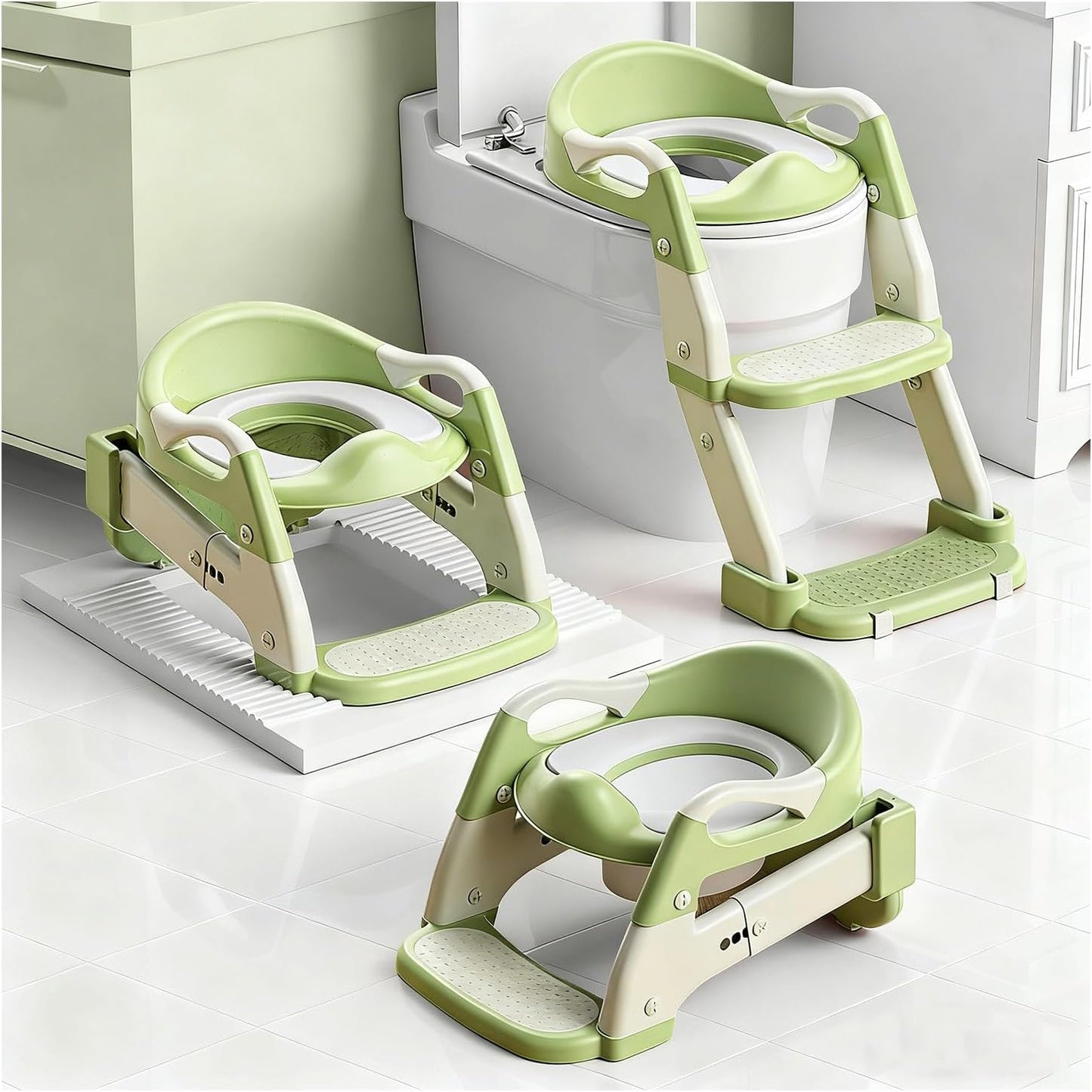 Snugzy Toddler Potty Training Seat 3-in-1 Foldable Potty Training Toilet with Step Stool Adjustable Potty Chair with Urinals (Grey)