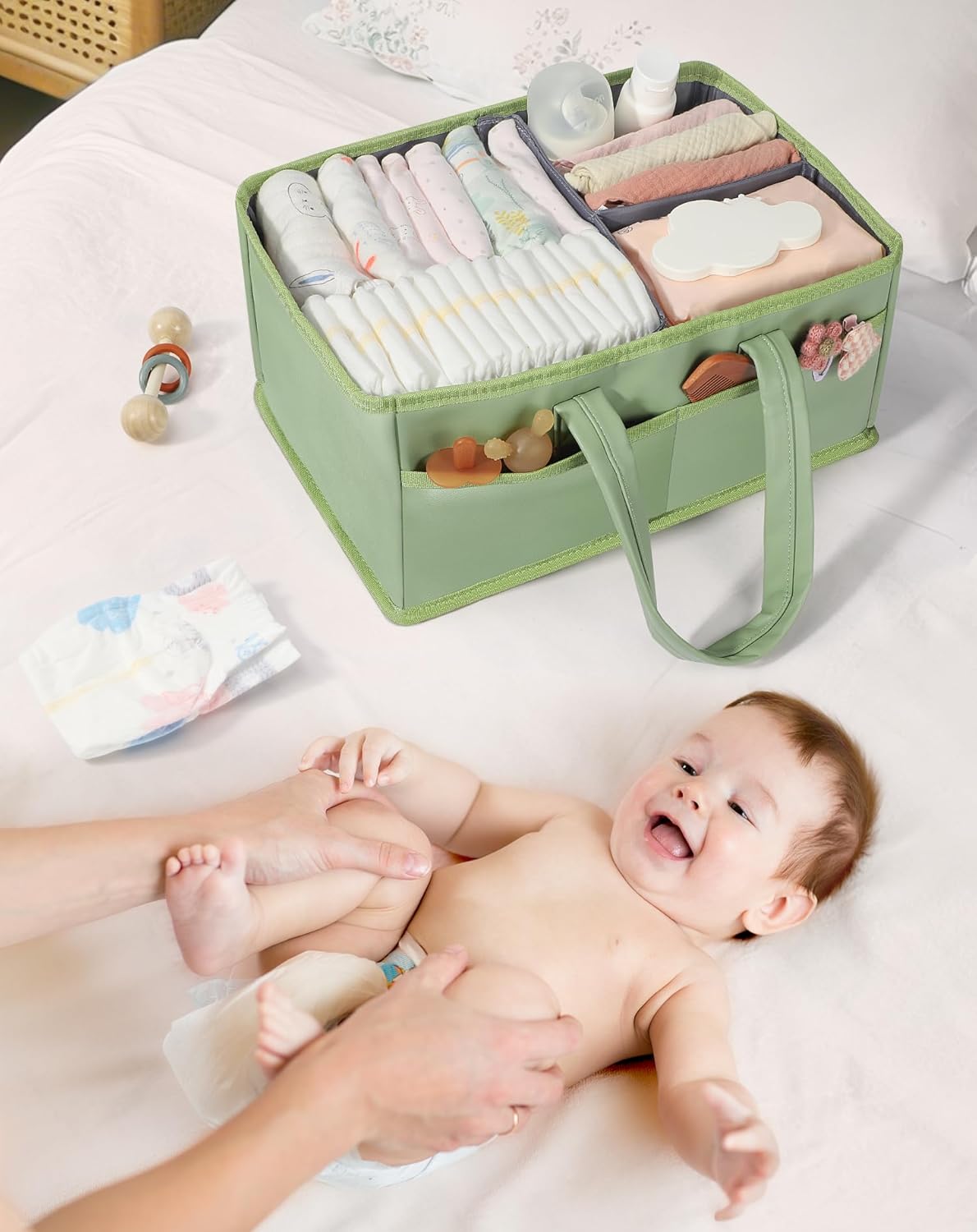 URMYWO Diaper Caddy Organizer - Portable Baby Diaper Caddy with Handle, Large Nursery Organizer Storage Basket for Newborn Essentials, Baby Registry Must Have Shower Gift for Home and Car Travel