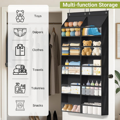 AOODA 2 Pack Over the Door Organizer, Large Capacity Closet Door Hanging Organizer, Clear Deep Pockets Baby Storage for Nursery, Bathroom, Bedroom, Pantry, Diapers (Light Yellow)