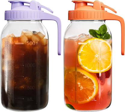 64oz Glass Breast Milk Pitcher with Lid & Pour Spout, 2 Quart Airtight Leakproof BreastMilk Fridge Storage Container - Wide Mouth, Dishwasher Safe Formula Pitcher with Handle