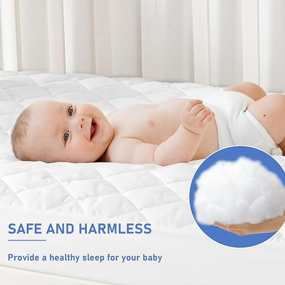 GRT 1 Pack Waterproof Crib Mattress Protector, Quilted Baby Mattress Cover Fitted Deep Pocket from 4" up to 9", Extra Soft Breathable & Noiseless Toddler Mattress Pad 52"x28", White