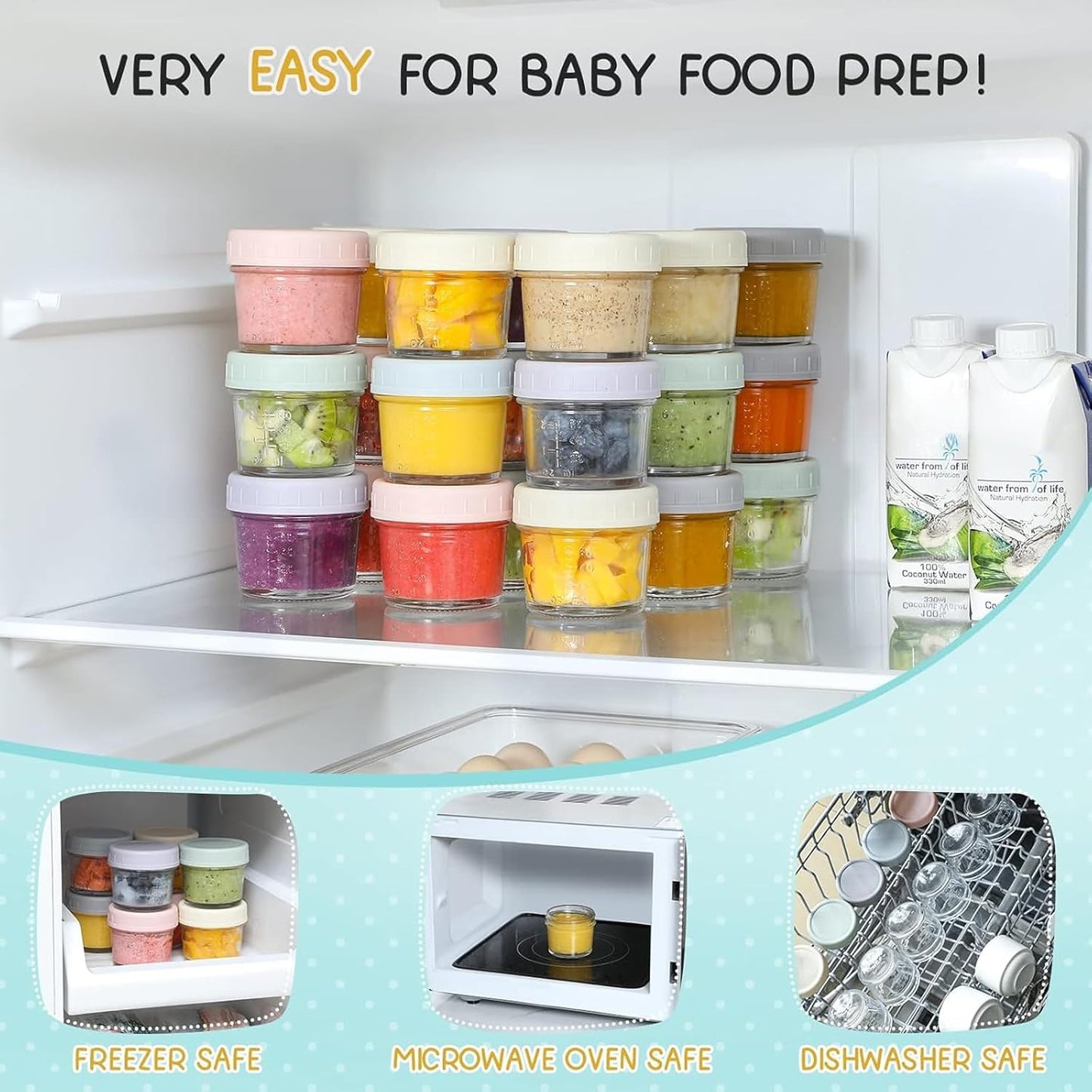 VITEVER 12 Pack Glass Baby Food Storage Containers - 8 oz Baby Food Storage Jars With Lids, Baby Food Maker, Microwave, Dishwasher & Freezer Safe