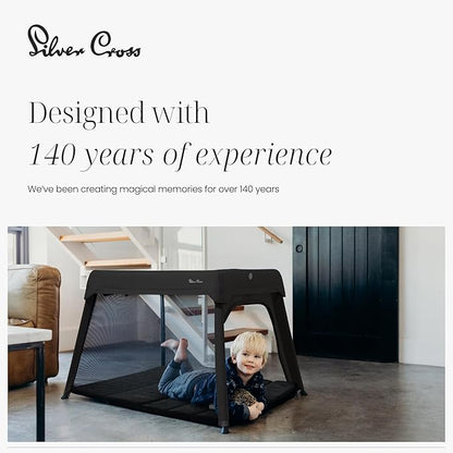 Silver Cross Sleep & Go 3 in 1 Travel Crib - Converts Newborn Bassinet, Crib to Playard - Portable, Lightweight, Easy to Pack with Comfortable Mattress for Infants to Toddlers - Carbon (Sustainable)