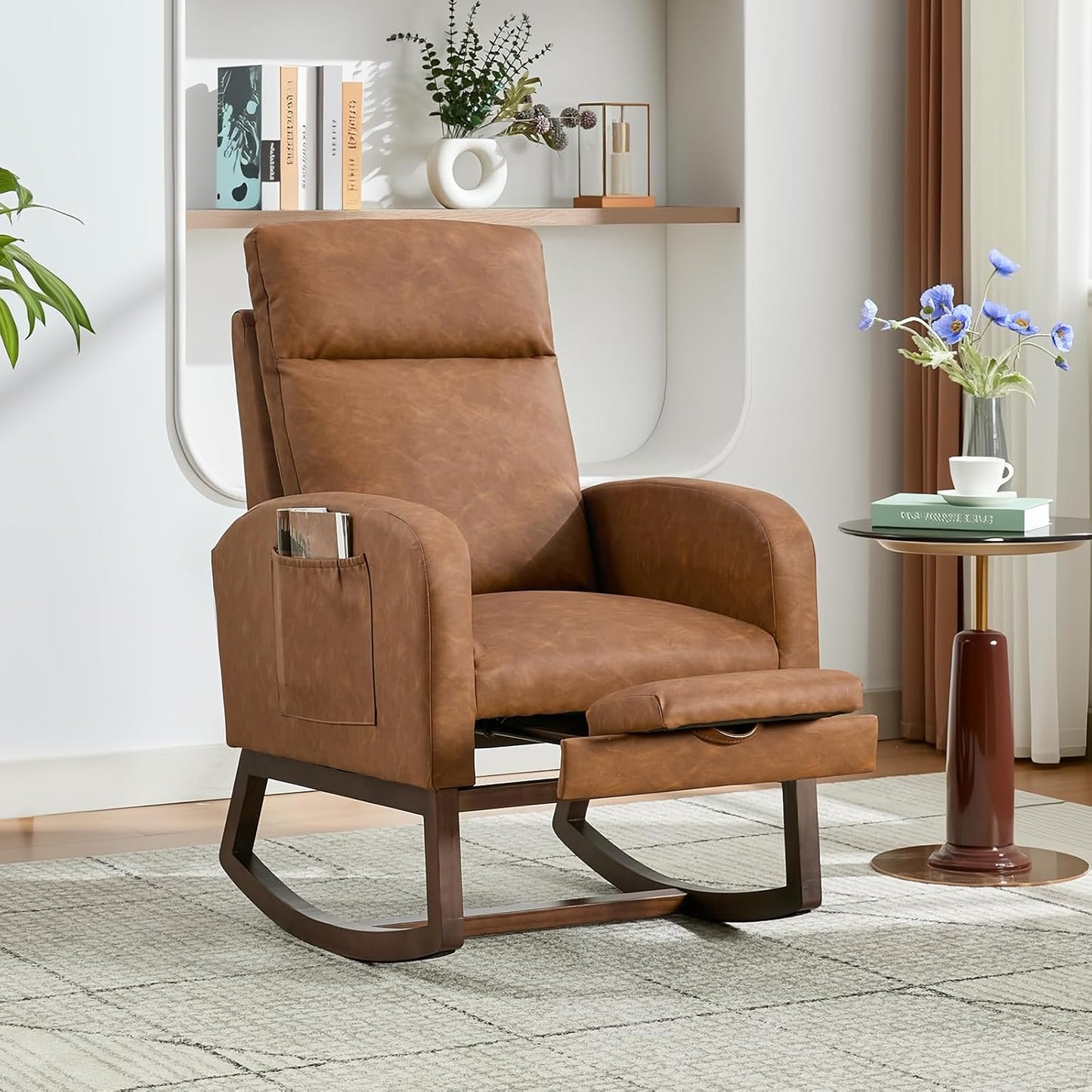Garvee Teddy Fleece Nursery Rocking Chair,Upholstered Glider with 26" High Backrest, Padded Seat,Modern 300 Lbs Weight Capacity Accent Recliner for Living Room, Bedroom, Reading