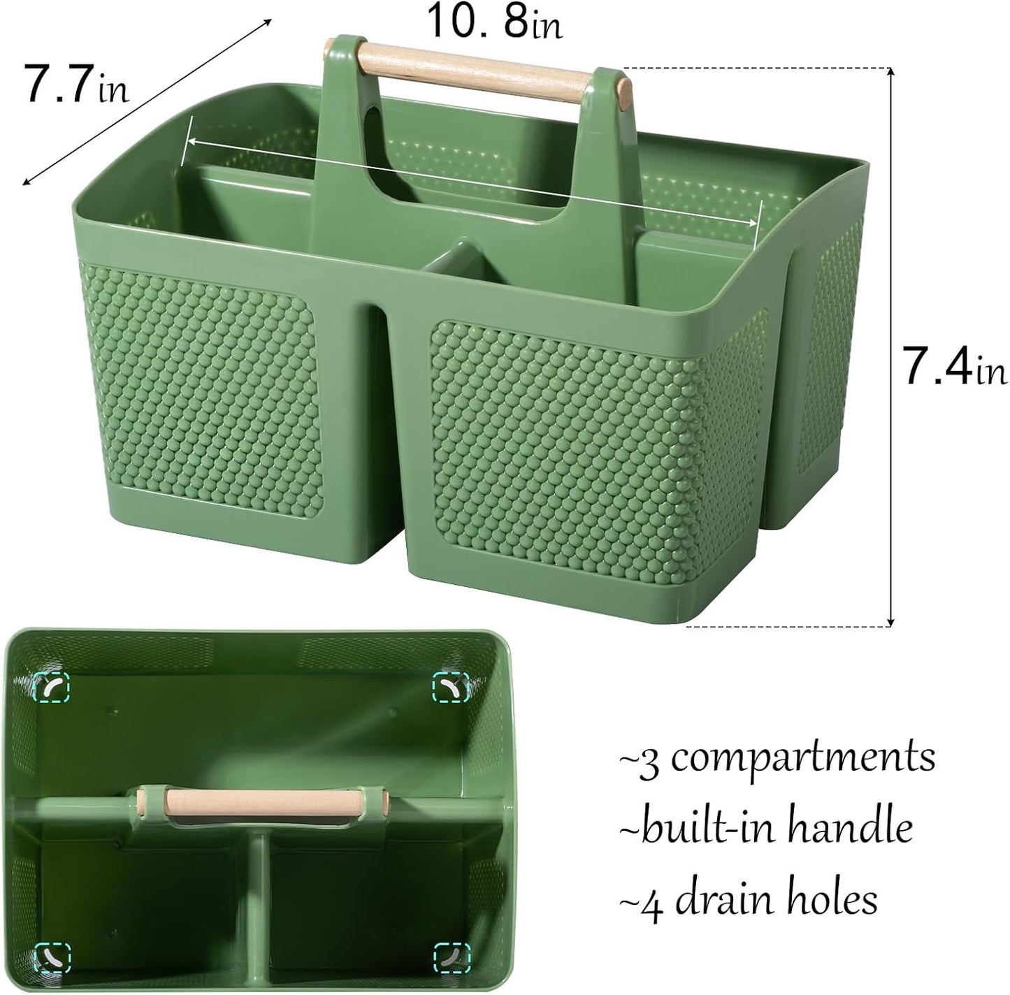 rejomiik Portable Shower Caddy Basket Plastic Cleaning Caddy Organizer Storage Tote with Handle for Bathroom, College, Dorm Room Essentials, White