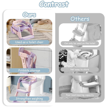 3-in-1 Baby Potty Training Seat with 2 Step Ladder, Splash Guard Anti-Slip Pad, Height Adjustable Toddler Toilet Seat with Soft Cushion for Kids Boys Girls(Grey)