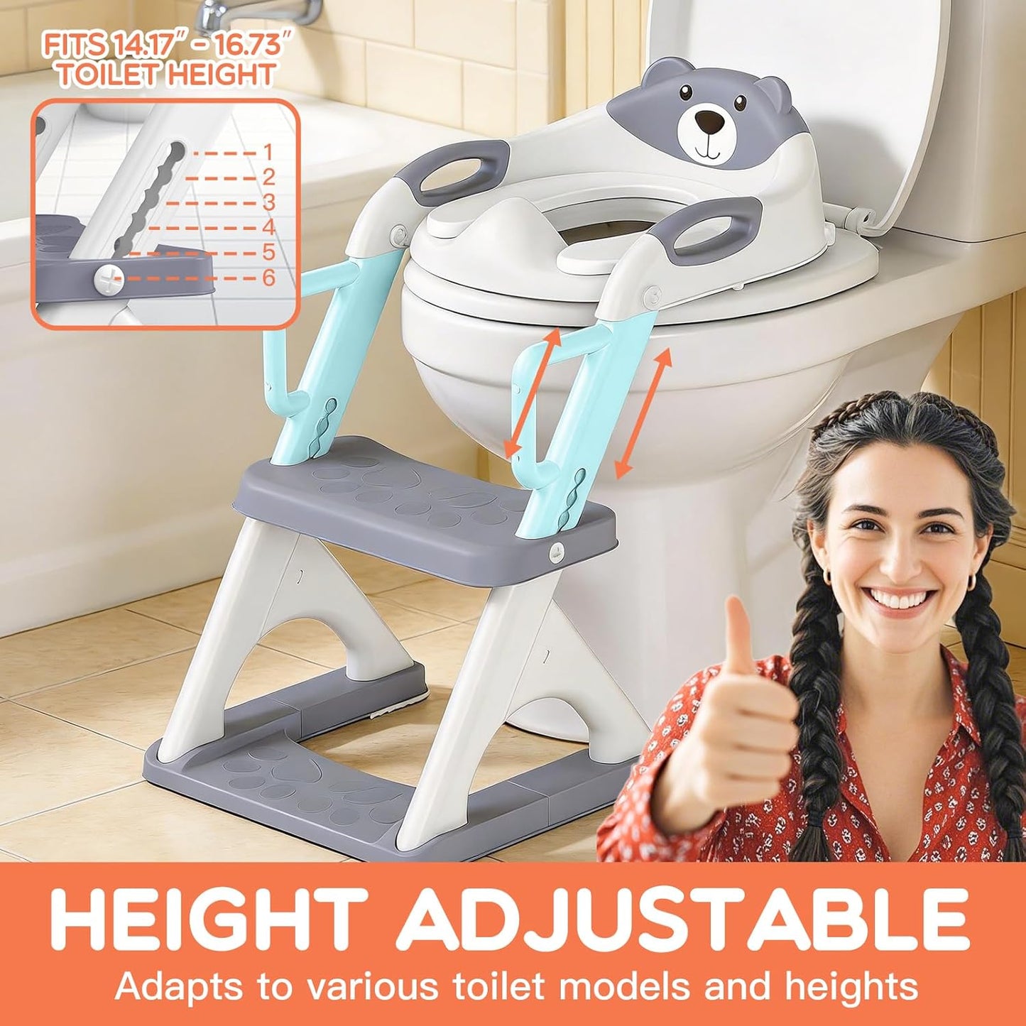 Potty Training Seat, SKYROKU Upgrade Toddler Toilet Seat for Kids Boys Girls, 2 in 1 Potty Training Toilet, Splash Guard Anti-Slip Pad Step Stool,New Sector-Shape Stabilized Base (8899+Grey)