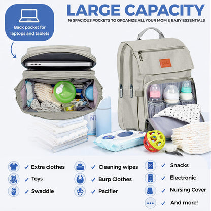 PILLANI Baby Diaper Bag Backpack - Large Waterproof Travel Diaper Bag for Boys & Girls, 16 Organizer Pockets with Changing Pad, Insulated Bottle Pockets & Stroller Straps, Baby Shower Gifts, Dinosaur