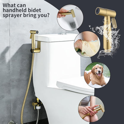 Brushed Gold Bidet Sprayer Head Only, Stainless Steel Brass Hand Bidet Sprayer with Adjustable Water Pressure Control for Baby Cloth Diaper & Bathroom & Pet Shower