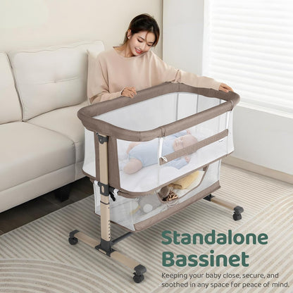 Cowiewie Bassinet Bedside Sleeper, Portable, Breathable, Adjustable Baby Bedside Bassinet for Peaceful Nights, Light Grey