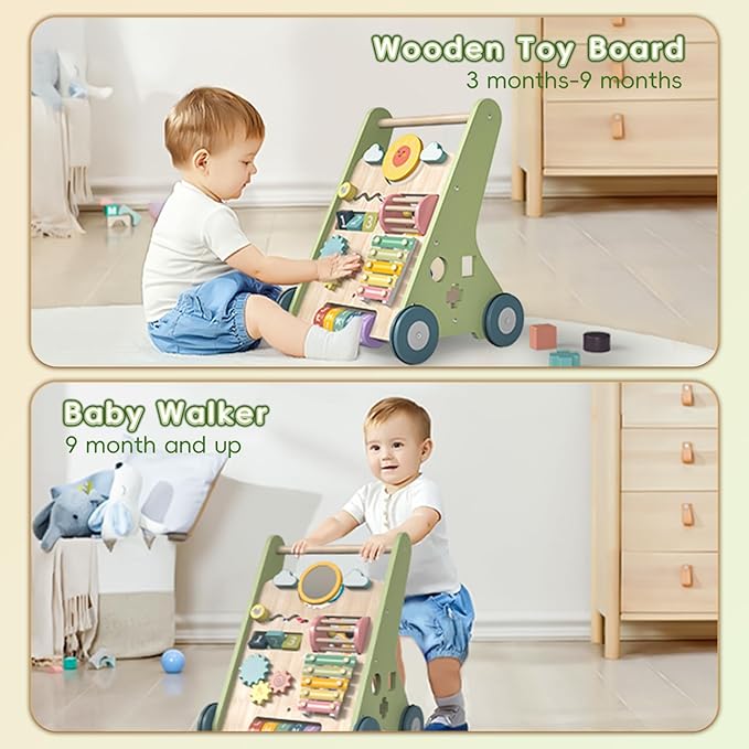 Bautia Wooden Baby Walker, Montessori Walker for Babies 6-12 Months, Push Walking Toys for 1 Year Old Learning to Walk