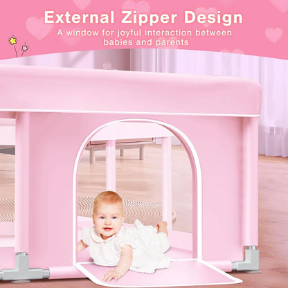 Pink Baby Playpen 50x50 Inches Playpen for Little Princess Play Yards Indoor & Outdoor Sturdy Safety Baby Girls Play Pen with Soft Breathable Mesh Toddlers Activity Center with Anti-Slip Base