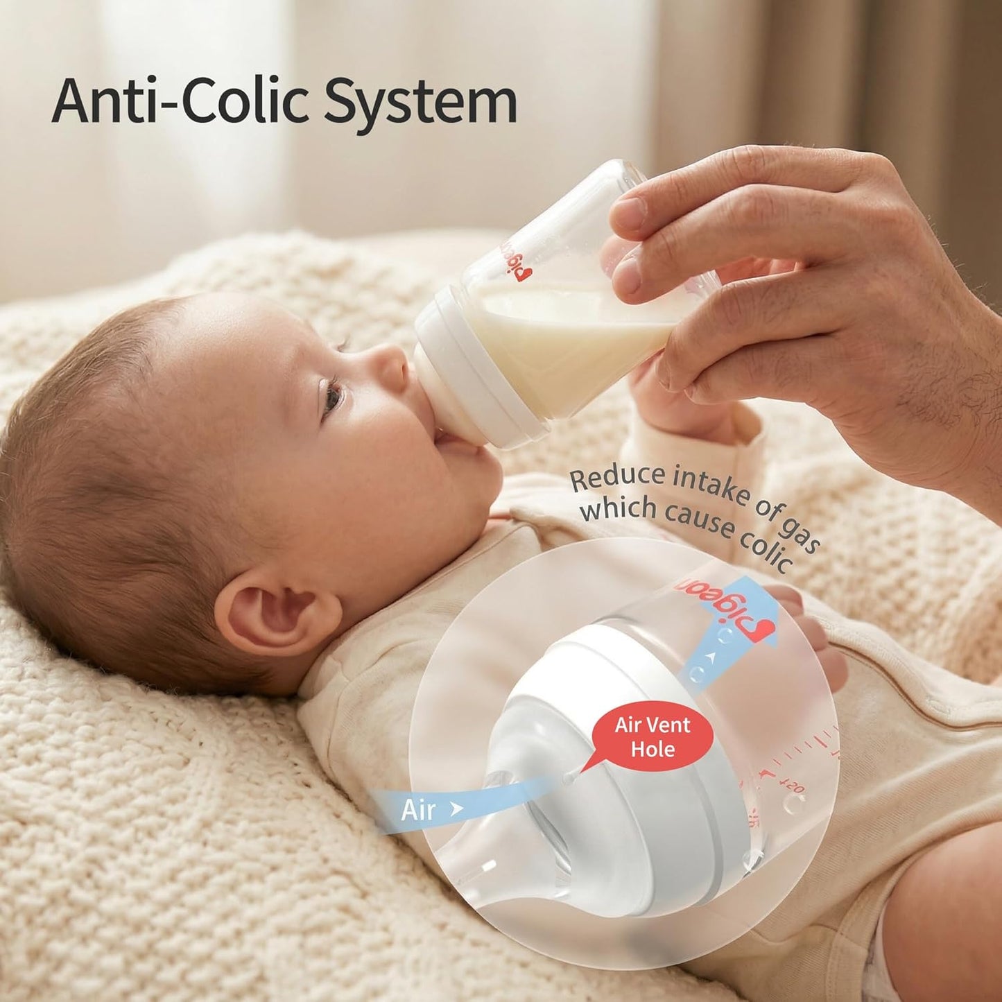 Pigeon Glass Nursing Bottle Wide Neck, Anti-Colic, Streamlined Body, Natural Feel, Easy to Clean, Heat-Resistant, 8.1 Oz (Pack of 2), Includes 2pcs M Nipples (3m+)