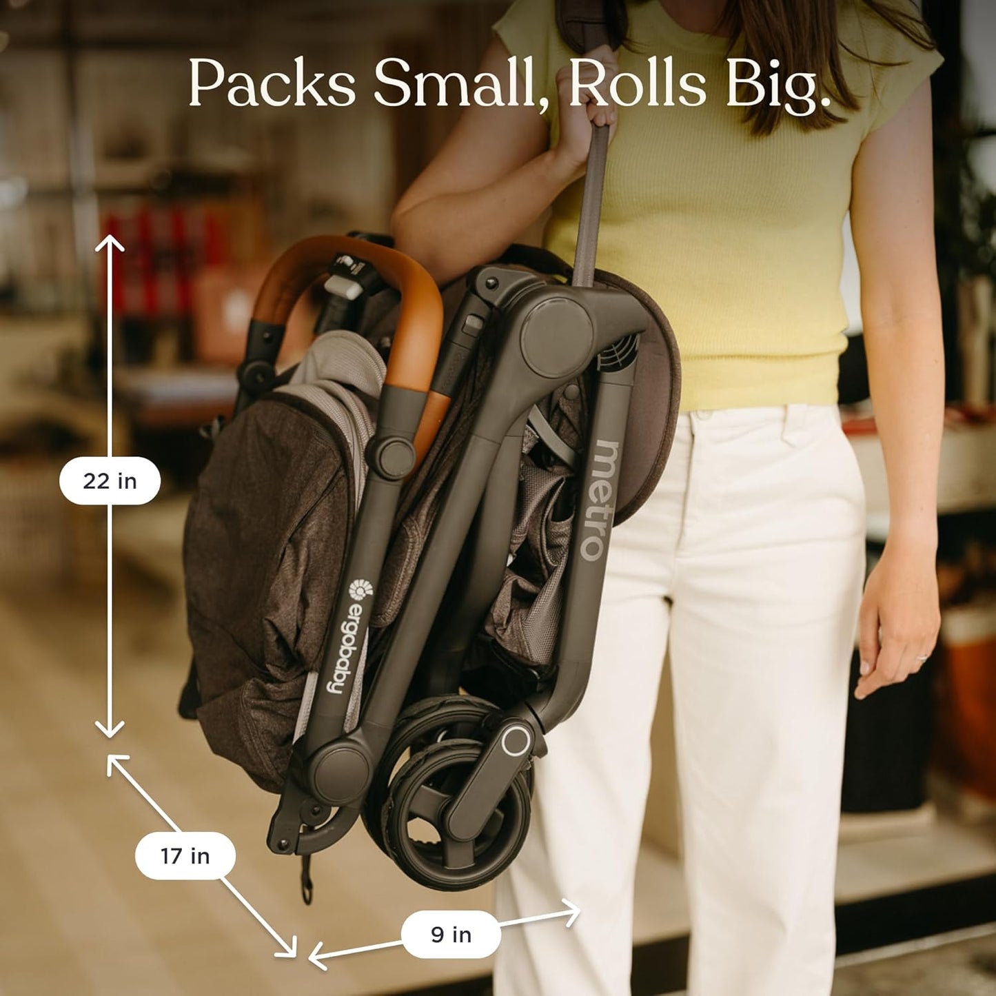 Ergobaby Metro 3 Baby Stroller for Newborns, Infants, and Toddlers - Travel Stroller with One-Hand Fold, Near-Flat Recline, Adjustable Handlebar - Onyx Black
