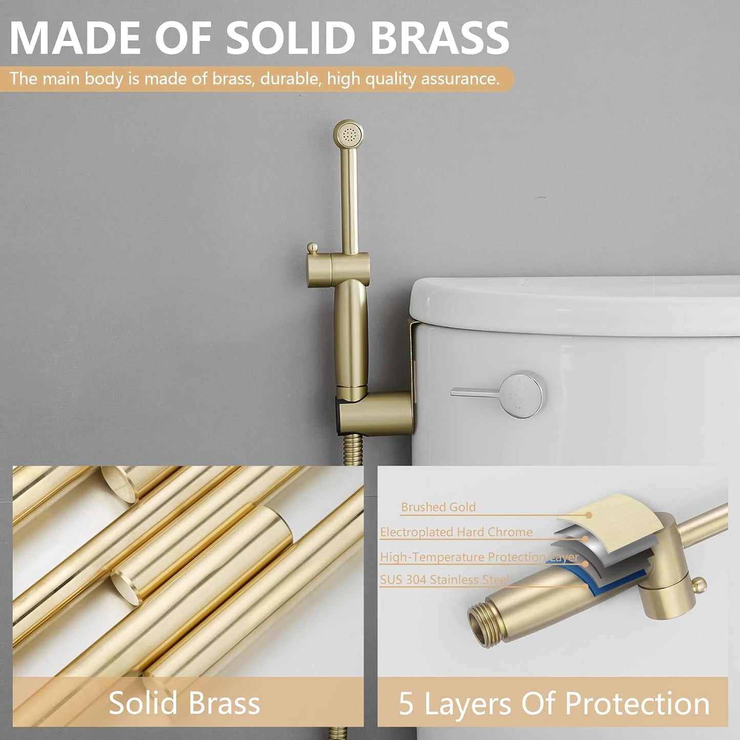 Handheld Bidet Sprayer for Toilet, All Brass Bathroom Toilet Sprayer Bidet Attachment Set, Baby Cloth Diaper Spraying Kit for Pet Bathing and Feminine Care, Brushed Nickel