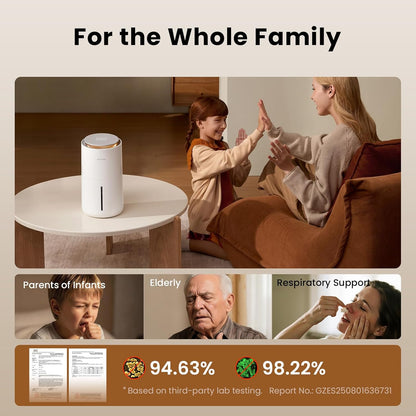 Provirtec MistFree Evaporative Humidifier for Bedroom, 3L No White Dust for Sensitive Individuals, Auto Humidity Control, Works with Tap Water, Night Light, Easy Clean Tank for Home & Small Room