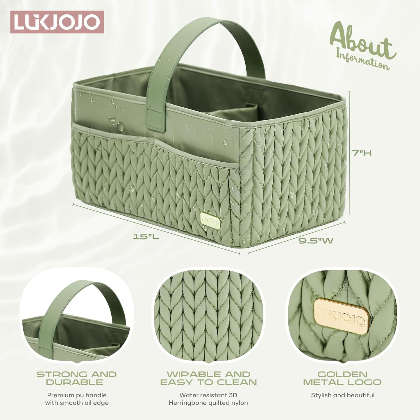 Luxurious Baby Diaper Caddy, Nursery Storage Basket for Newborn Essentials, Travel Baby Basket for Diapers Baby Wipes, Organizer Tote Bag Storage Bin, Baby Shower Gifts(Beige)