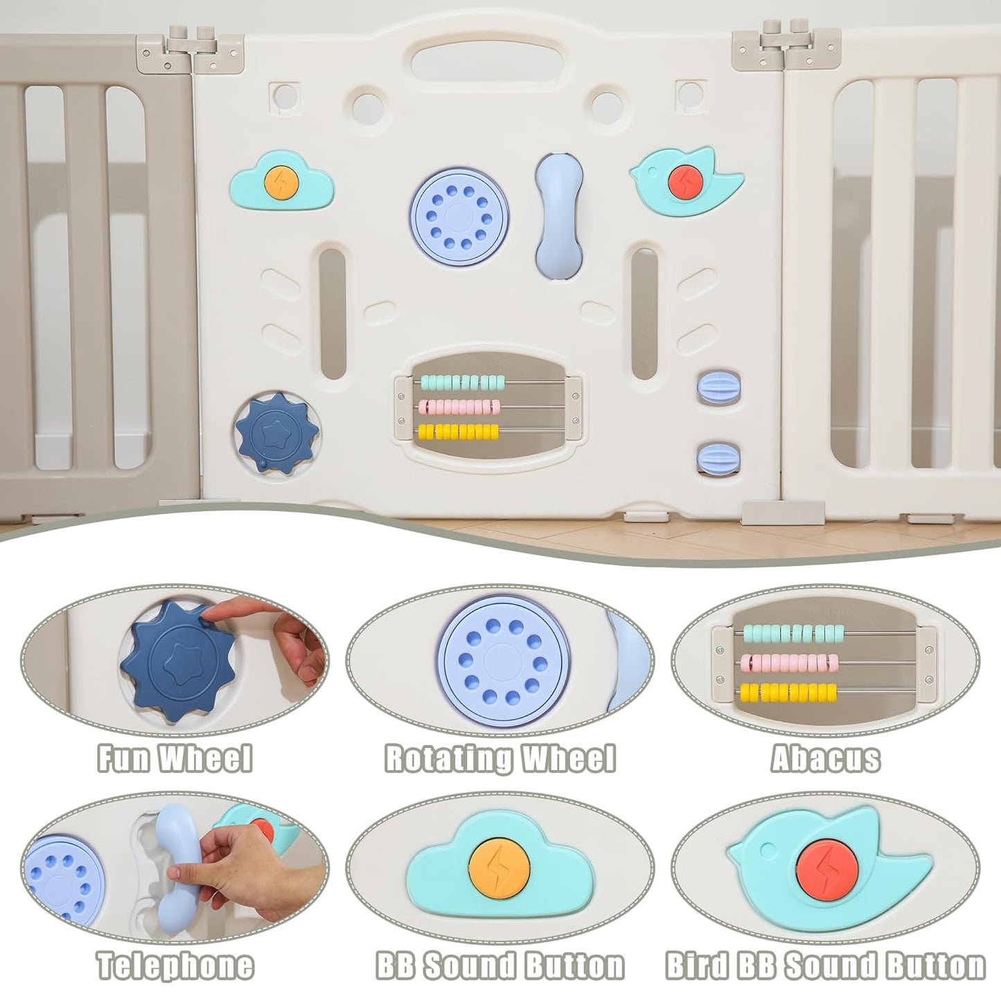 Bestgame Baby Play Pen, Foldable Play Pens for Babies and Toddlers, 14 Panels Extra Large Baby Playpen, Astronauts Portable Fence, Kids Gate Playpen Yard - Grey