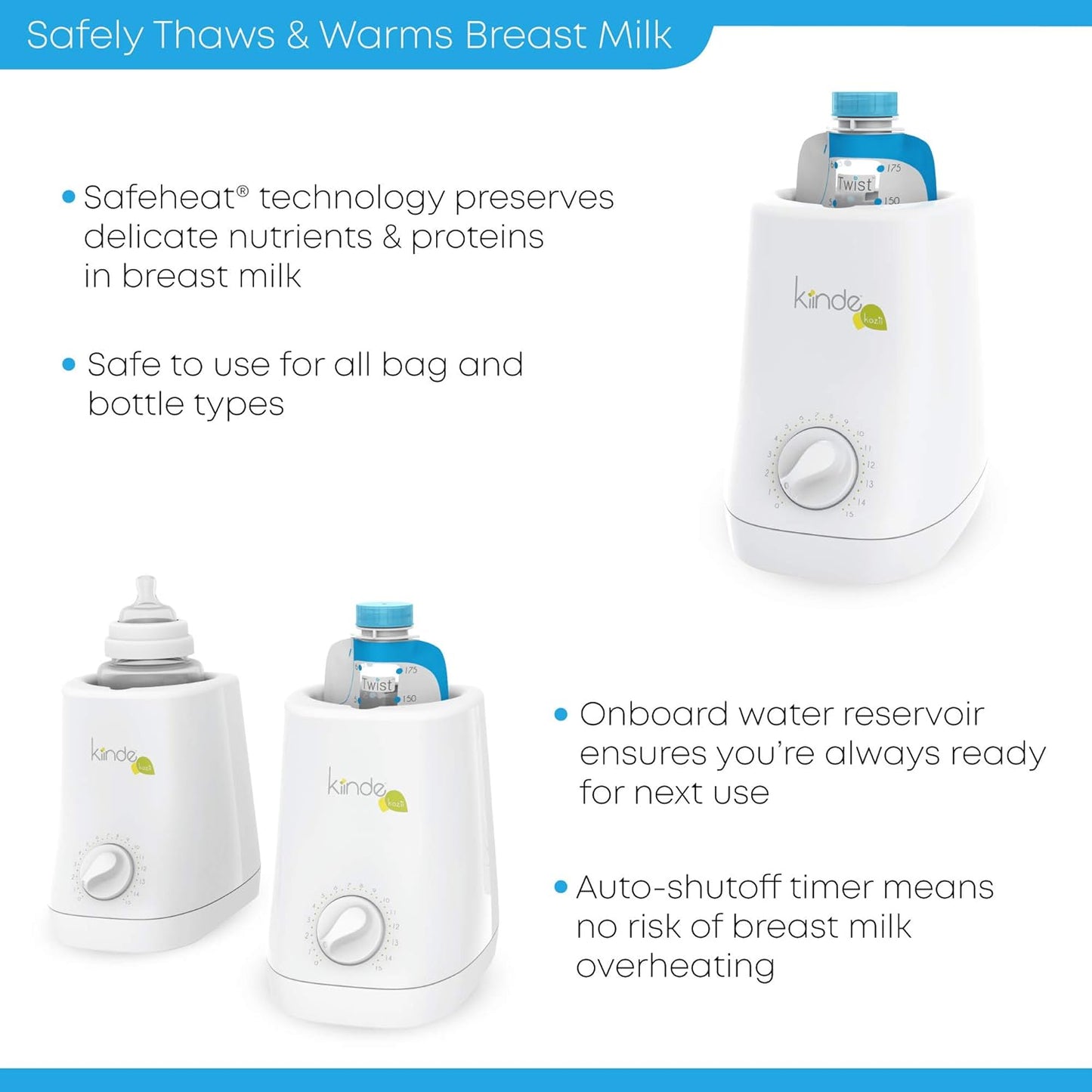 Kiinde Kozii Baby Bottle Warmer and Breast Milk Warmer for Warming Breast Milk, Infant Formula and Baby Food