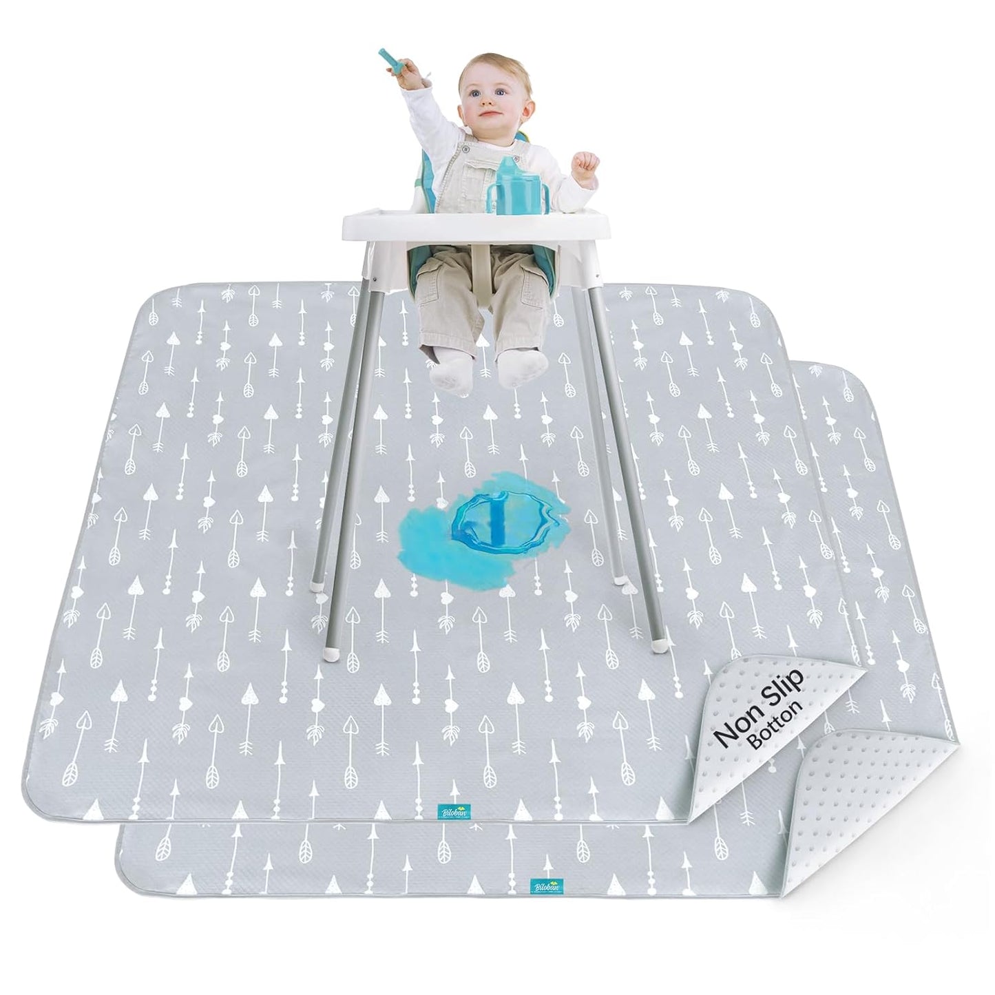 Splat Mat 2 Pack for Under High Chair & Arts & Crafts & Eating Mess, Waterproof 42''×46'' Baby Playtime Anti-Slip High Chair Mat for Floor or Table, Reusable & Portable Splash Mat