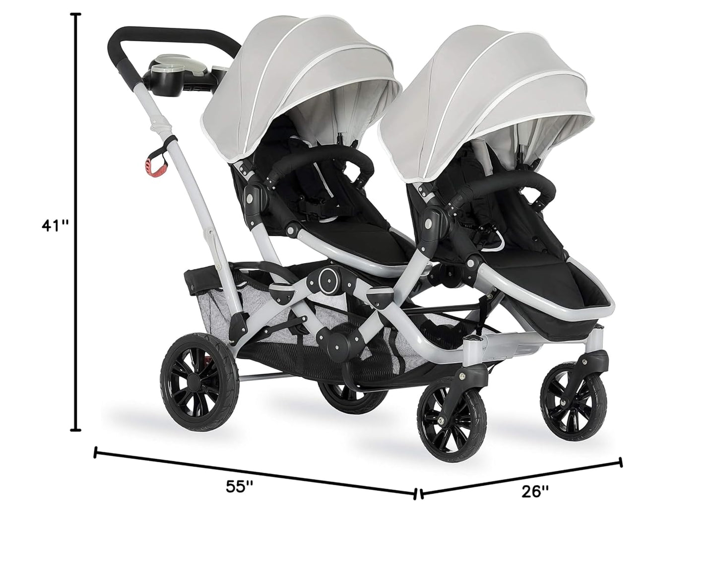 Dream On Me Track Tandem Double Umbrella Stroller in Slate, Lightweight Double Stroller for Infant and Toddler, Multi-Position Reversible & Reclining Seats, Large Storage Basket and Canopy