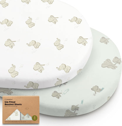 2-Pack Baby Bassinet Sheets Girl, Boy - 33x17 Viscose Derived from Bamboo Bedside Mattress Fitted Bassinet Sheets, Compatible with Halo Bassinest Swivel Sleeper, Baby Delight, Graco (Pecan)
