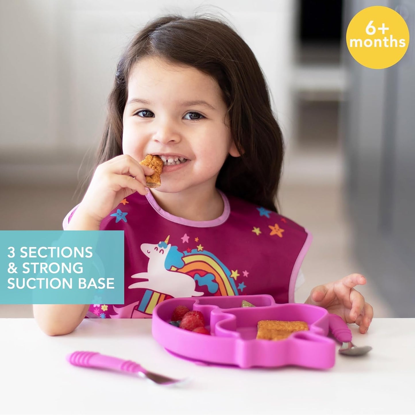 Bumkins Disney Toddler and Baby Suction Plate, Silicone Grip Dish, Baby Led Weaning, Kids Feeding Supplies, Non Skid Sticky Bottom, Platinum Silicone, for Children Ages 6 Months Up, Toy Story Alien