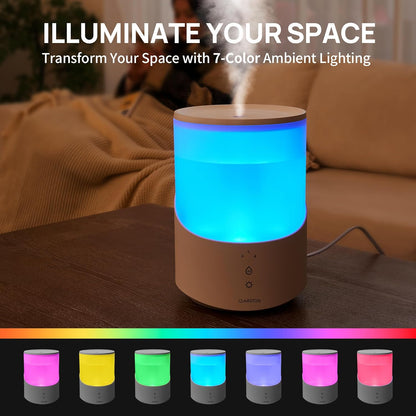 Clarston Humidifiers for Bedroom, 2L Top Fill with 360° Nozzle for Large Room, 7-Color Night Light, 24dB Quiet Cool Mist Air Humidifier for Baby Nursery & Plants, No BPA, Auto Shut Off, Easy to Clean